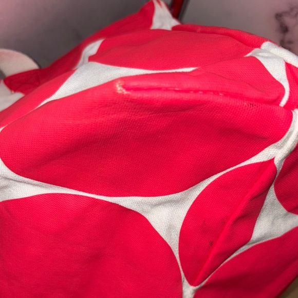 Kate Spade Red Circle Print Canvas Tote Bag with Leather Trim GUC - Picture 3 of 13